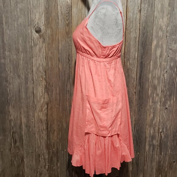 Paisley & Ivy S Women's Mini Sun Dress Coral Cotton Pockets Smocked Cottage - Picture 5 of 7